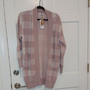 Elegant Pink Checkered Women's Cardigan